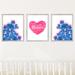 Outside In Art Studio Navy & Flowers & Heart w/ Custom Name, 3-Piece Paper Prints Paper in Pink | 10 H x 8 W x 0.0625 D in | Wayfair