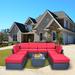 Ivy Bronx Sleaford 9 Piece Sectional Seating Group w/ Cushions in Red | 26 H x 98 W x 75 D in | Outdoor Furniture | Wayfair