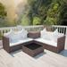 Ivy Bronx Patio Furniture Set 4 Piece Sectional Sofa w/ Coffee Table Rattan Metal in Brown | 25.2 H x 70 W x 70 D in | Wayfair