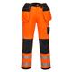 Portwest T501 Mens PW3 Hi Vis Work Trousers - Holster Pocket Workwear Safety Construction Trousers Orange/Black Short, 36