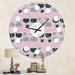 East Urban Home Retro Floral Pattern II - Mid-Century Modern wall clock Metal in Green/Pink | 23 H x 23 W x 1 D in | Wayfair