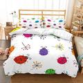 MOUMOUHOME Kids Ladybirds Bedding Set Double 3D Cartoon Red/Purple/Pink/Green/Blue/Yellow Ladybirds Bedspread Printed White Duvet Cover Set 3 Pieces with 2 Pillow Sham,No Comforter