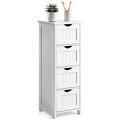 Christow White Bathroom Drawer Organiser, Floor Standing Storage Unit, Wooden Cabinet With 4 Drawers