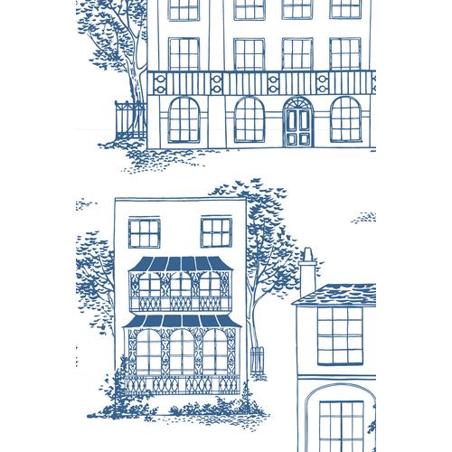 Little Greene 'Hampstead - Mid Blue' - Neutral Wallpaper