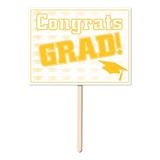 The Holiday Aisle® Kaj Graduation Congrat Grad Garden Sign Resin/Plastic in Yellow | 15 H x 11 W x 0.01 D in | Wayfair 54906-GD