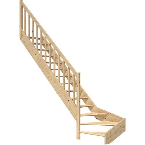 DOLLE Raumspartreppe Wangentreppe Paris Holztreppe, Rechteckstäbe, 1/4 gewendelt (links),bis 318 cm,Fichte,ohne Setzstufen,unbehandelt