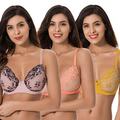 Curve Muse 3 Pack Plus Size Unlined Semi-Sheer Balconette Underwire Lace Bra-Peach,Gold,PINK-42DD (EU:95E)