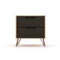 Rockefeller 2.0 Mid Century- Modern Nightstand with 2-Drawer in Nature and Textured Grey - Manhattan Comfort 102GMC7