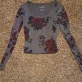 American Eagle Outfitters Tops | Ae Floral Crop | Color: Gray/Red | Size: Xs