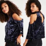 American Eagle Outfitters Tops | American Eagle New Velvet Cold Shoulder Top | Color: Blue | Size: L