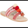 Anthropologie Shoes | Antik Bahtik Pom Pom Mirrored Slide Sandal 7 | Color: Red | Size: 7