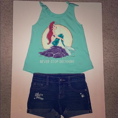 Disney Matching Sets | Disney Little Mermaid Short Set. Worn Once! | Color: Green/Gray | Size: 5tg