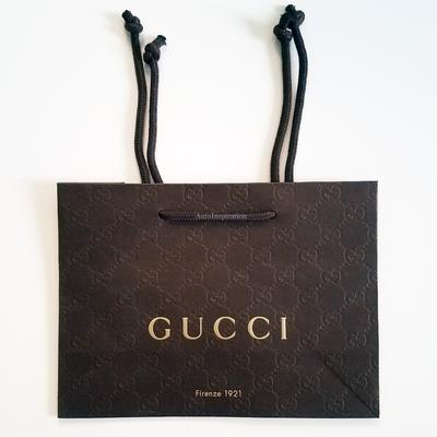 Gucci Other | Gucci Brown Embossed Gold Small Paper Gift Bag | Color: Brown/Gold | Size: Os