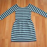 American Eagle Outfitters Dresses | American Eagle Striped Dress 3/4 Sleeve Fit&Flare | Color: Black/Blue | Size: Xs