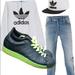 Adidas Shoes | Adidas Sneakers Tennis Athletic Shoes Fashion Striped Green Black Logo | Color: Black/Green | Size: 9.5