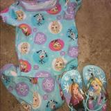 Disney Matching Sets | 2t Frozen Pajama Set + Sandals (Size:5) | Color: White/Silver | Size: 2tg