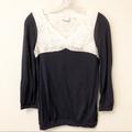 Anthropologie Tops | Anthropologie Lace And Navy Blue Top Xs | Color: Blue/White | Size: Xs