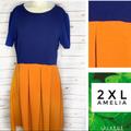 Lularoe Dresses | 2xl Amelia Solid Dark Blue Top/Orange Bottom | Color: Blue/Orange | Size: Various