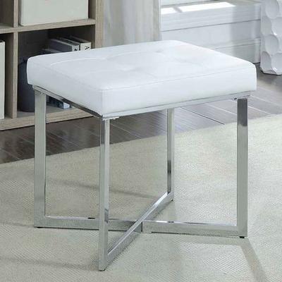 Shaw Upholstered Vanity Bench White and Silver , White and Silver