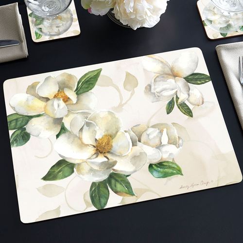 Magnolias Floral Hardboard Placemats Multi Cool Set of Four, Set of Four, Multi Cool