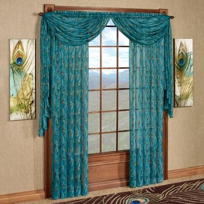 King Peacock Sheer Curtain Panel Sapphire, 59 x 63, Sapphire