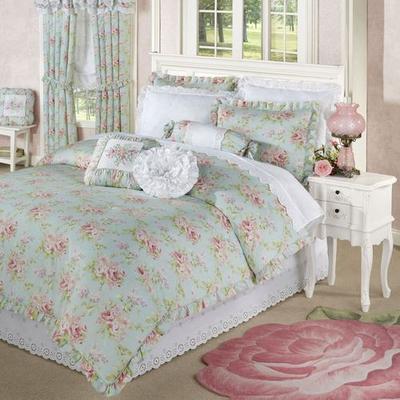 Cottage Rose Comforter Set Aqua Mist, Queen, Aqua ...