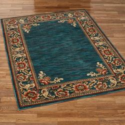 Florian Border Rectangle Rug Dark Teal, 3'10" x 5'5", Dark Teal