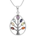 TreasureBay Women's Sterling Silver Chakra Tree of Life Pendant on chain