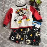 Disney Pajamas | Disney Boys Size 2t Mickey Mouse Fleece Pajama Set | Color: Gray/Red | Size: 2tb