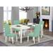 Alcott Hill® Juana 4 - Person Rubberwood Solid Wood Dining Set Wood/Upholstered in White | 30 H in | Wayfair 14E6D3AC247341FEAC53201EB91597AF