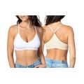 Blue 55 Women's Racerback Bralette Sexy Everyday Basic Deep V-Neck Wireless W/Removable Padding Bra, 2 Pack: White & Beige, S