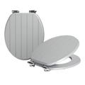 Harbour Housewares Soft Close Toilet Seat - Wooden with Chrome Hinges - Grooved Grey - Pack of 2