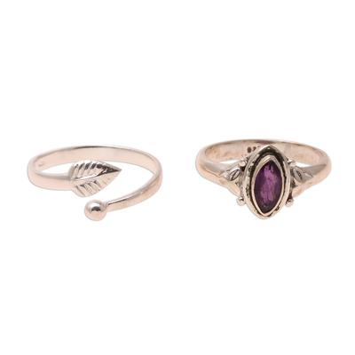 Royal Delight,'Amethyst and Sterling Silver Rings from India (Pair)'
