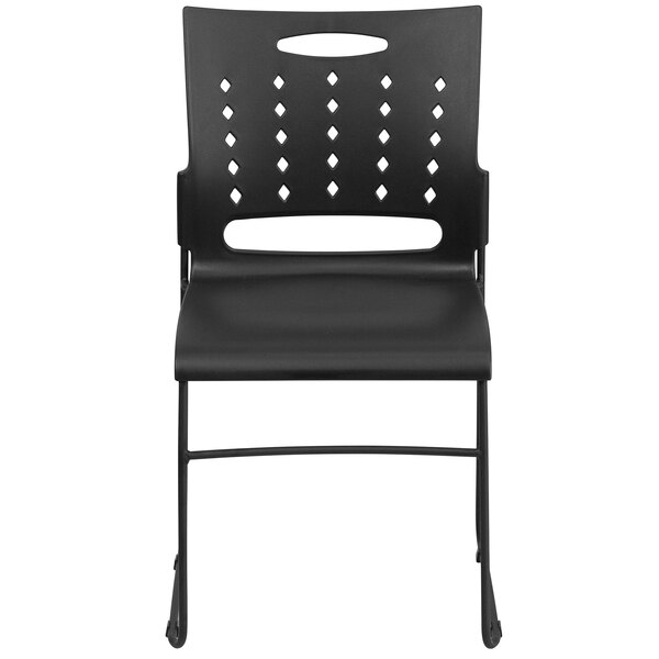 Flash Furniture RUT-2-BK-GG Hercules Black Sled Base Stack Chair with Air-Vent Back