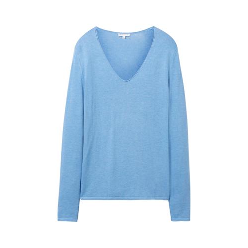 TOM TAILOR Damen Pullover mit V-Ausschnitt, blau, Uni, Gr. XXXL