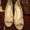 Gucci Shoes | Authentic Gucci Guccissima Leather Peep Toe Pumps | Color: Cream | Size: 8.5