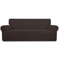 Greatime Stretch Sofa Slipcover 1-Piece Couch Sofa Cover Furniture Protector Soft with Elastic Bottom for Kids, Spandex Jacquard Fabric Small Checks(Oversized Sofa,Chocolate)