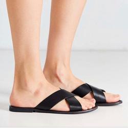 Urban Outfitters Shoes | Leather Strap Slides | Color: Black | Size: 7