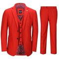 Mens 3 Piece Suit in Red Smart Formal Wedding Party Retro Tailored Fit Jacket[SUIT-JROSS-RED-42,UK/US 42 EU 52,Trouser 36"]
