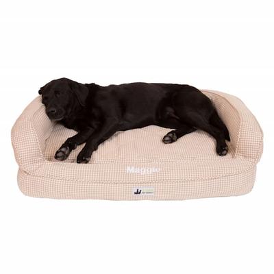3 Dog Personalized EZ Wash Premium Memory Foam Bolster Dog Bed, 32" L X 21" W X 9" H, Houndstooth