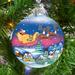 The Holiday Aisle® Santa on Sleigh Ball Ornament Glass in Blue | 3.5 H x 3 W x 3 D in | Wayfair 73311