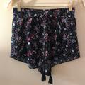 American Eagle Outfitters Shorts | Floral Draped Shorts With Tassel Strings | Color: Black/Pink | Size: M
