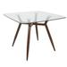 Clara Mid-Century Modern Square Dining Table w/ Walnut Metal Legs & Clear Glass Top - Lumisource DT-CLR3838 WLGL