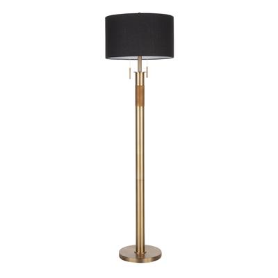 Trophy Industrial Floor Lamp in Antique Brass w/ Black Linen Shade - Lumisource LS-TROPHFL ABBK