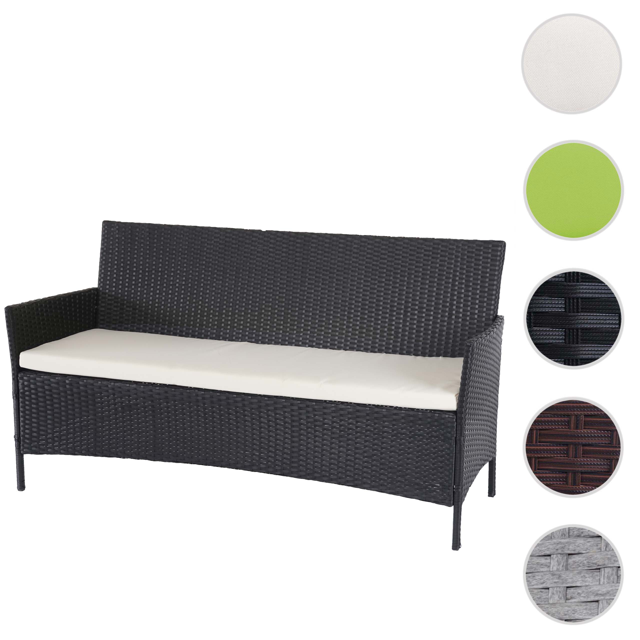 3-Sitzer Poly-Rattan Gartenbank Halden, Sitzbank ~ anthrazit, Kissen grün Image