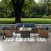 Bradenton 5Pc Outdoor Wicker Sofa Set W/Fire Table Weathered Brown/Navy - Sofa, Side Table, Tucson Fire Table, & 2 Armchairs - Crosley KO70163-NV