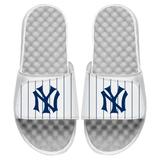 Men's ISlide White New York Yankees Cooperstown Pinstripe Logo Slide Sandals