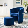 Arm Chair - Divulge Performance Velvet Arm Chair & Ottoman Set by Modway Fabric in Blue/Navy | 30 H x 28 W x 22 D in | Wayfair EEI-3607-NAV