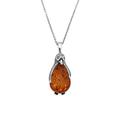 Kiara Jewellery Sealife 925 Sterling Silver Penguin Pendant Necklace Inlaid With Brown Baltic Amber on 18" Sterling Silver Trace Or Curb Chain.