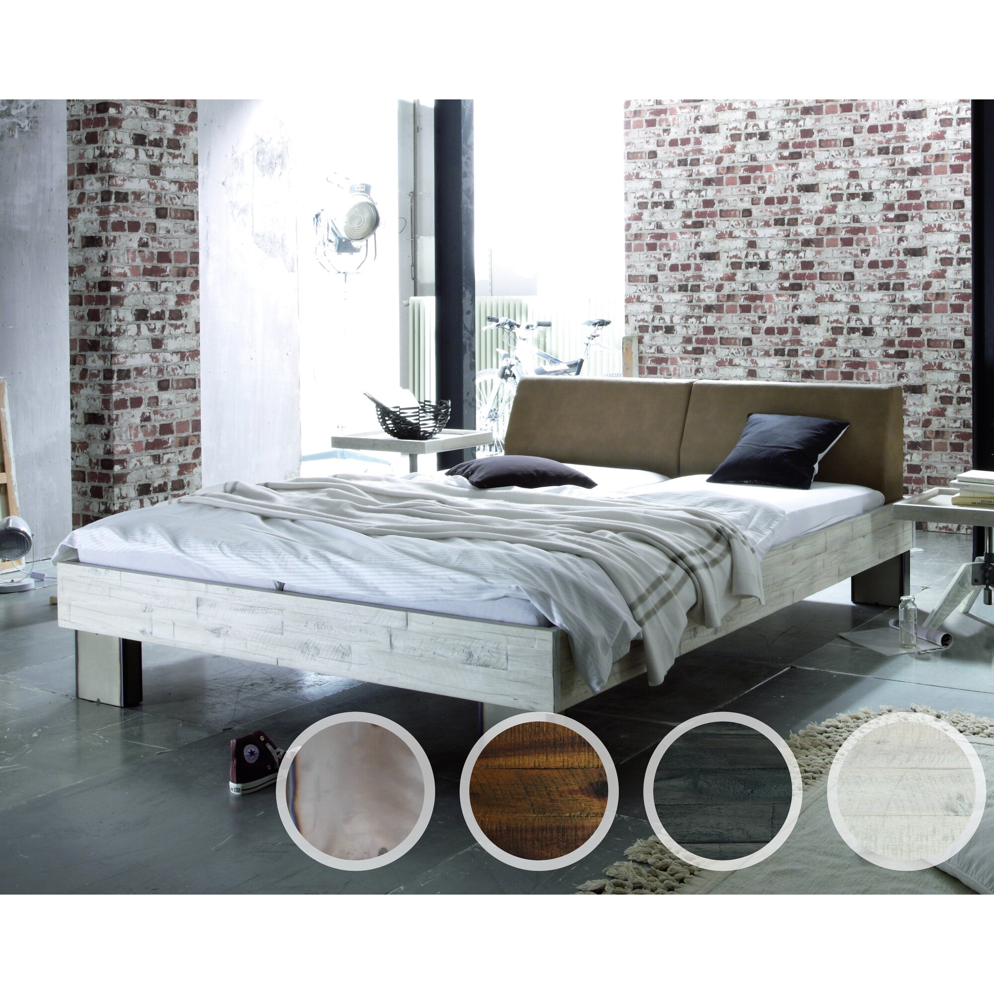 Hasena Factory-Line Massivholzbett Loft Quada/Rena 180 cm / Akazie Vintage weiss, lackiert Image